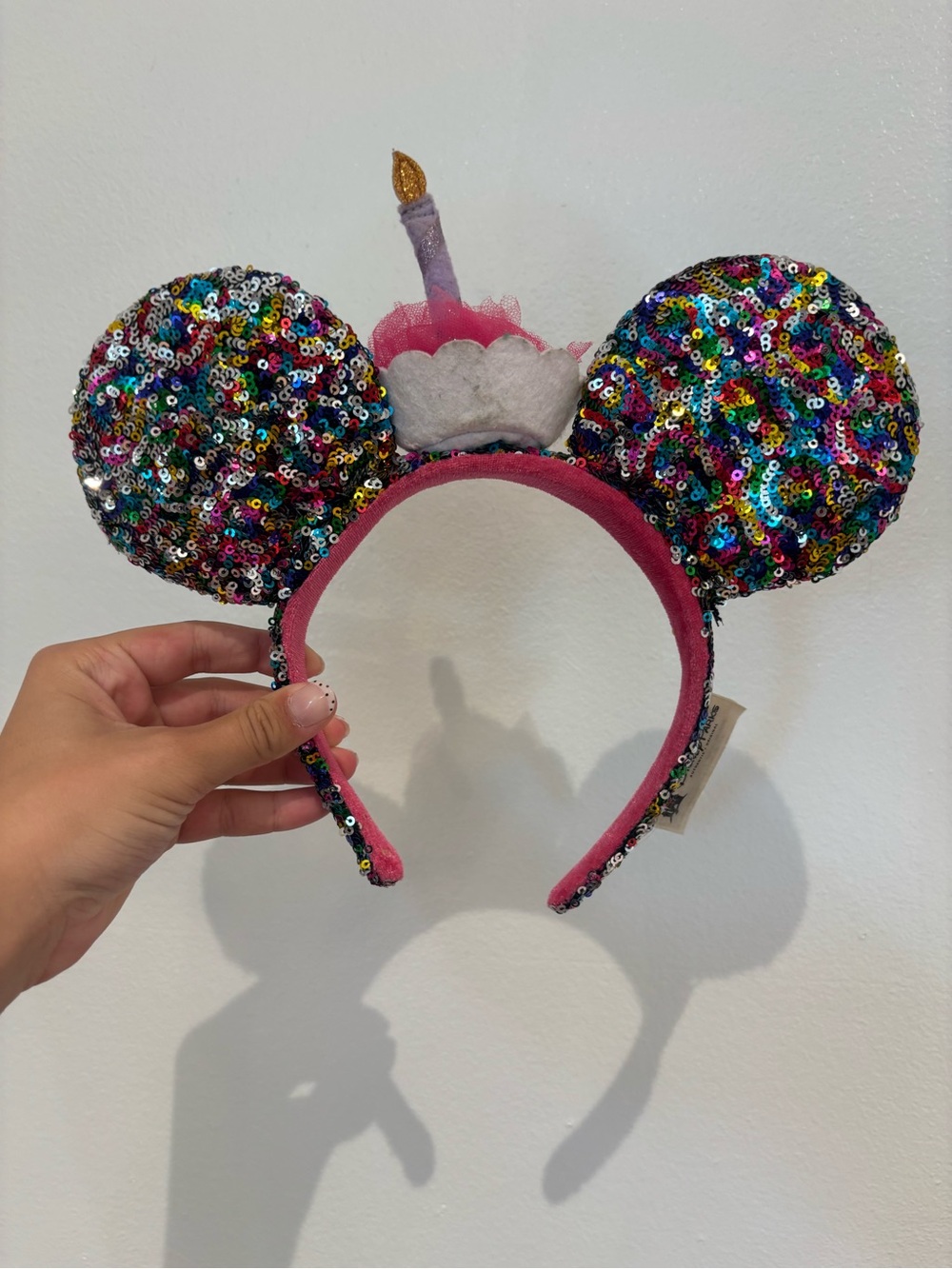 Disney Multicolor Sequin Birthday Cupcake Mouse Ears Headband - Pink